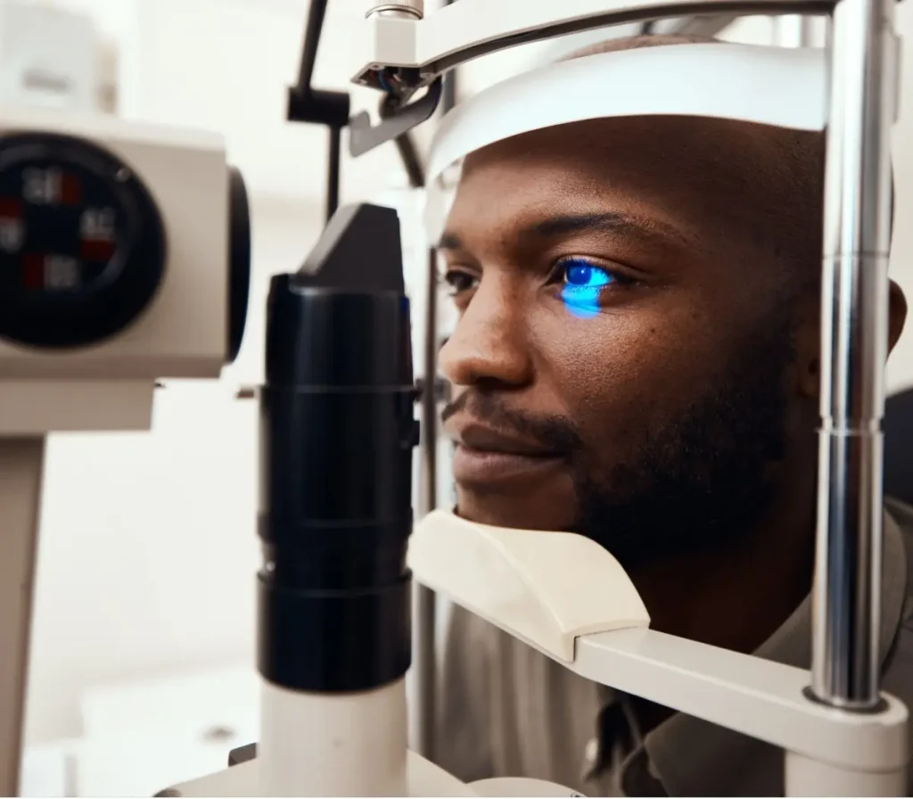 man getting eye exam